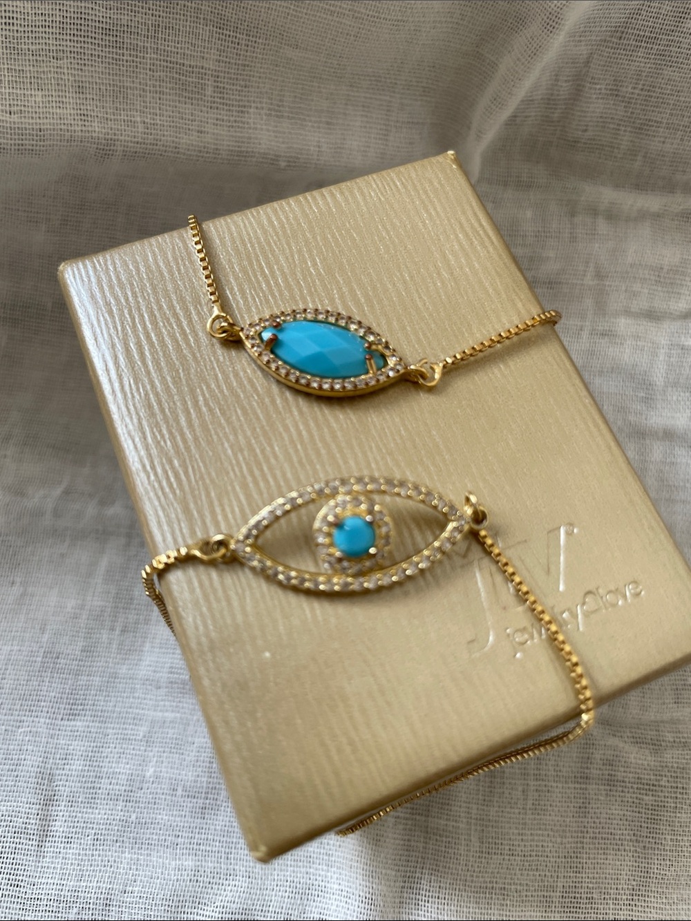 JTV Gold-Tone Bracelet Set with Turquoise Eye Accents